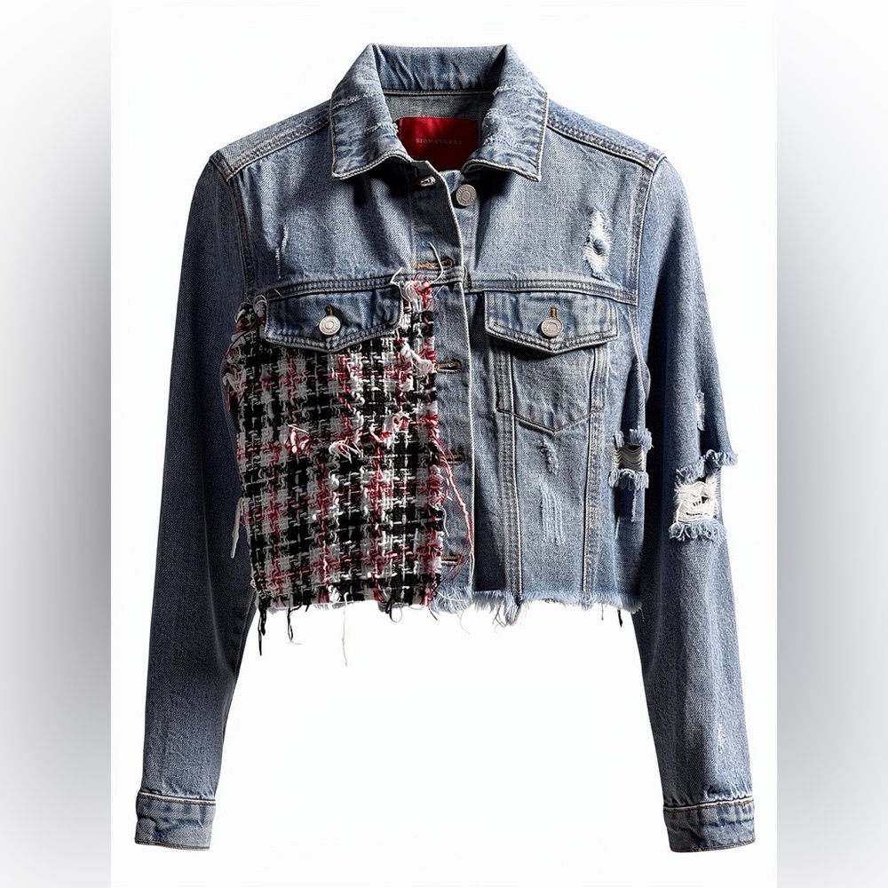SIgnature8 Denim and Tweed Patchwork Jacket Size Small NWT